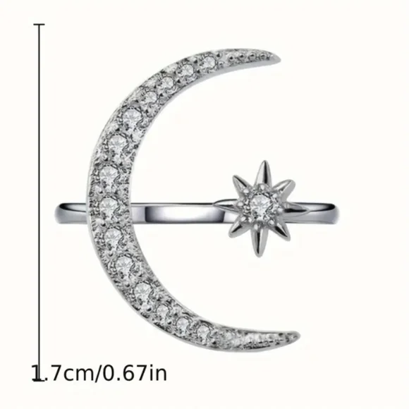 Sparkle Moon Star Silver Ring - Picture 3 of 5